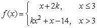 Find the value of k, if possible, that will make the function continuous.   A)  -2 B)  6 C)  -6 D)  2 E)  None exists.