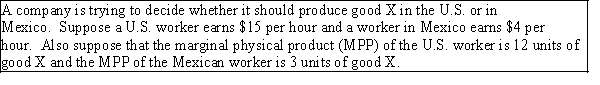 Situation 26-1    -Refer to Situation 26-1. The output produced per $1 of cost in the U.S. is A) 0.80 units of good X. B) 1.25 units of good X. C) 180 units of good X. D) 3 units of good X.