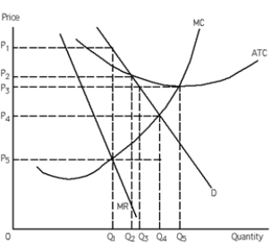 Exhibit 25-40 ​    -Refer to Exhibit 25-4. The resource-allocative efficient level of output is A) Q<sub>1</sub>. B) Q<sub>2</sub>. C) Q<sub>3</sub>. D) Q<sub>4</sub>. E) Q<sub>5</sub>.