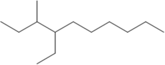 What is the IUPAC name of the compound shown in the figure?   A) 3-methyl-4-ethyldecane B) 4-ethyl-3-methyldecane C) ethyl-methyl-decane D) methyl-ethyl-decane E) 3-methyl-4-propyldecane
