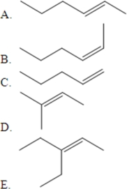 Which of the following represents a trans isomer of a compound that can exhibit cis-trans isomerism?   A) A B) B C) C D) D E) E