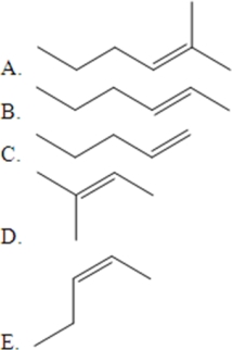 Which of the following represents a cis isomer of a compound that can exhibit cis-trans isomerism?   A) A B) B C) C D) D E) E