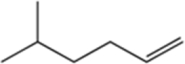 The following line structure represents a molecule of 5-methyl-1-pentene.  
