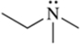 The line structure shown represents the molecule with the formula CH<sub>3</sub>NH<sub>2</sub>.  