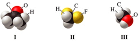 Which of the molecules in the figure has hydrogen bonding in the pure liquid state?   A) I only B) II only C) III only D) II and III E) I and II