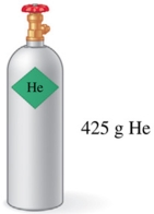 Assuming that all of the gas in the tank in the figure is used to fill balloons with an average volume of 2.0 L of helium, approximately how many balloons could be filled at STP?   A) about 45 balloons B) about 106 balloons C) about 210 balloons D) about 850 balloons E) about 1200 balloons