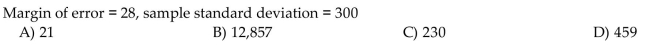 Find an estimate of the sample size needed to obtain the specified margin of error for the 95% confidence interval of a population mean.