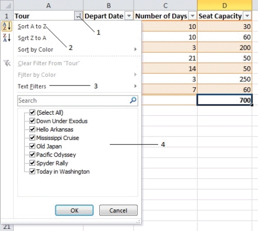  -In the accompanying figure,which number points to an advanced filtering option? A)  1 B)  2 C)  3 D)  4