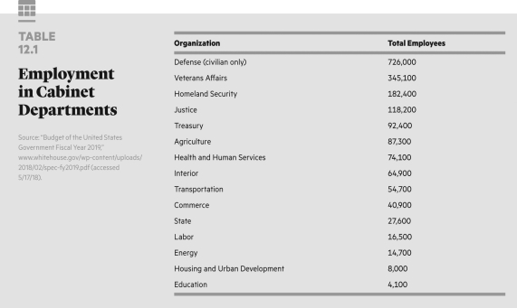 <strong>  The largest cabinet departments are typically involved in ________,</strong> A) security and defense B) education and welfare C) labor and commerce D) diplomacy <div style=padding-top: 35px> 