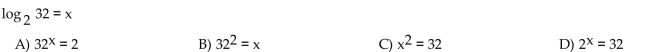 Write the equation in its equivalent exponential form.