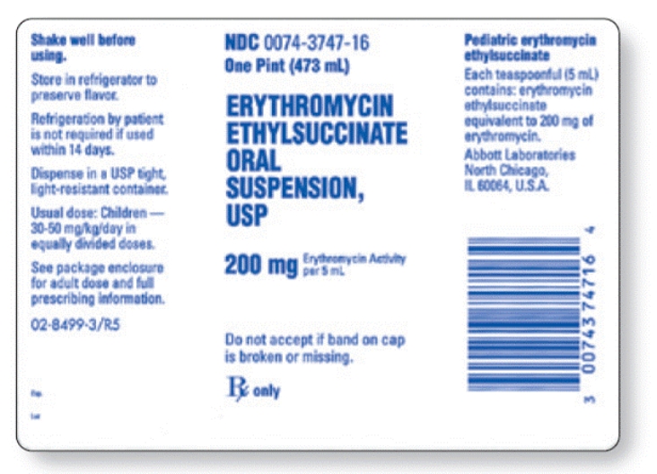   -How much erythromycin is contained in each milliliter of the erythromycin ethylsuccinate according to the package label? A)  20 mg B)  40 mg C)  50 mg D)  100 mg E)  200 mg