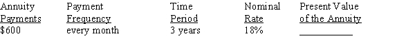 Use Table 12-2 from your text to calculate the present value of the ordinary annuity, rounding to the nearest cent.   <div style=padding-top: 35px> 