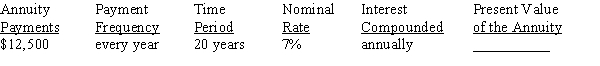 Use Table 12-2 from your text to calculate the present value of the annuity due, rounding to the nearest cent:   <div style=padding-top: 35px> 