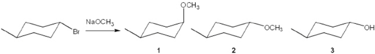 What is(are)  the major organic product(s)  obtained from the following substitution reaction?   A)  only 1 B)  only 2 C)  only 3 D)  a mixture of 1 and 2