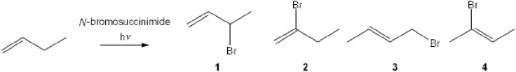 What are the major organic products obtained from the following reaction?   A)  1 and 2 B)  3 and 4 C)  1 and 3 D)  2 and 4