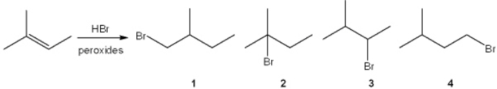 What is the major organic product obtained from the following reaction?   A)  1 B)  2 C)  3 D)  4