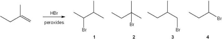 What is the major organic product obtained from the following reaction?   A)  1 B)  2 C)  3 D)  4