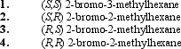 What are the major products formed upon treatment of (E)  3-methyl-2-hexene with HBr in the presence of peroxides?   A)  only 1 and 2 B)  only 1 and 4 C)  only 2 and 3 D)  a mixture of 1, 2, 3, and 4