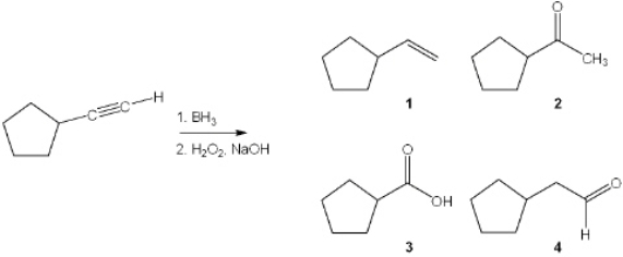 <strong>What is the major organic product obtained from the following reaction?  </strong> A) 1 B) 2 C) 3 D) 4 <div style=padding-top: 35px> 