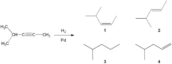 What is the major organic product obtained from the following reaction?   A)  1 B)  2 C)  3 D)  4
