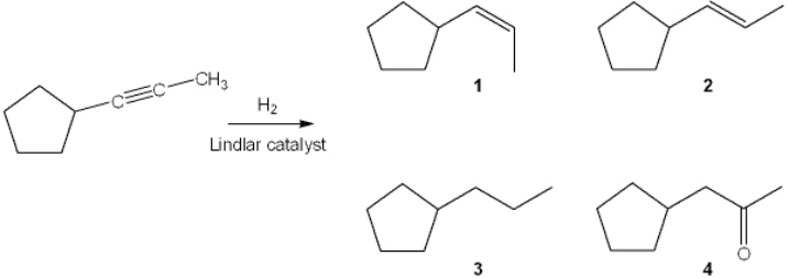 <strong>What is the major organic product obtained from the following reaction?  </strong> A) 1 B) 2 C) 3 D) 4 <div style=padding-top: 35px> 