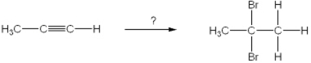 What is the best choice of reagent(s)  to perform the following transformation?   A)  1 mole of Br<sub>2</sub> B)  2 moles of Br<sub>2</sub> C)  1 mole of HBr D)  2 moles of HBr