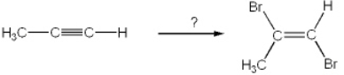 What is the best choice of reagent(s)  to perform the following transformation?   A)  1 mole of Br<sub>2</sub> B)  2 moles of Br<sub>2</sub> C)  1 mole of HBr D)  2 moles of HBr