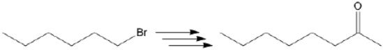 Outline how one might achieve the following transformation, showing reagents and the isolated intermediates in the synthetic scheme.   