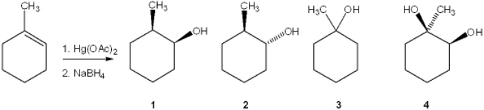 What is the major organic product obtained from the following reaction?   A)  1 B)  2 C)  3 D)  4