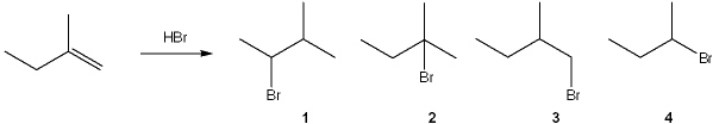 What is the major organic product obtained from the following reaction?   A)  1 B)  2 C)  3 D)  4