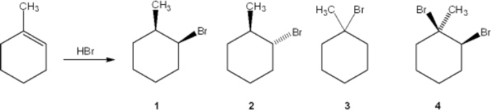 What is the major organic product obtained from the following reaction?   A)  1 B)  2 C)  3 D)  4
