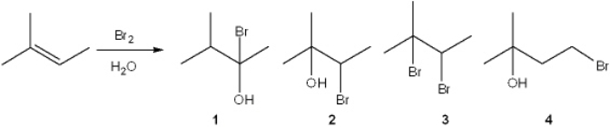 What is the major organic product obtained from the following reaction?   A)  1 B)  2 C)  3 D)  4