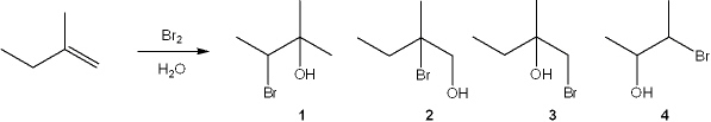 What is the major organic product obtained from the following reaction?   A)  1 B)  2 C)  3 D)  4