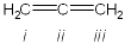 What is the hybridization of carbon atoms labeled i - iii in the following structure?   A)  i = sp; ii = sp; iii = sp B)  i = sp<sup>2</sup>; ii = p; iii = sp<sup>2</sup> C)  i = sp<sup>2</sup>; ii = sp; iii = sp<sup>2</sup> D)  i = sp<sup>2</sup>; ii = sp<sup>2</sup>; iii = sp<sup>2</sup>
