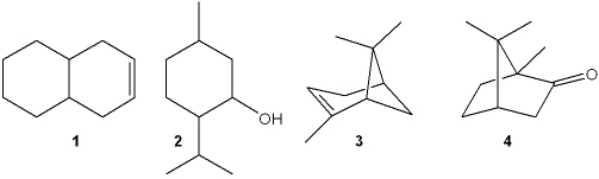 Which of the following compounds has a hydrogen deficiency of 3?   A)  only 1 B)  only 2 C)  only 3 and 4 D)  only 1,3 and 4