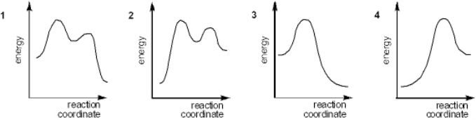 Which of the following energy diagrams best represents the changes in energy during addition of HBr to an alkene?   A)  1 B)  2 C)  3 D)  4