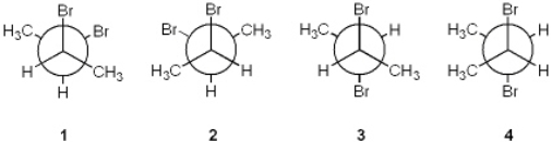 Which of the following Newman projections represents (2R,3R) -dibromobutane?   A)  1 B)  2 C)  3 D)  4