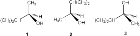 Which of the following structures represent the same stereoisomer?   A)  only 1 and 2 B)  only 1 and 3 C)  only 2 and 3 D)  1, 2 and 3