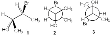 Which of the following structures represent the same stereoisomer?   A)  only 1 and 2 B)  only 1 and 3 C)  only 2 and 3 D)  1, 2 and 3