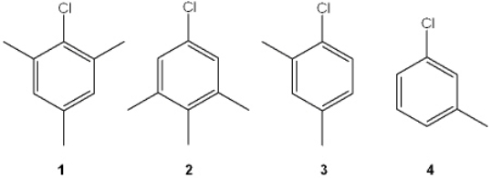 Which of the following chlorobenzenes does not undergo nucleophilic aromatic substitution upon treatment with NaNH<sub>2</sub>?   A)  1 B)  2 C)  3 D)  4
