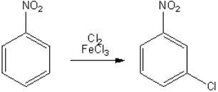 Provide the structure (a single resonance contributor) of the key intermediate in the electrophilic aromatic chlorinatio of nitroobenzene.  