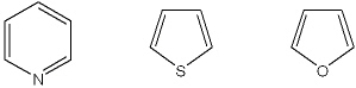 What is the correct assignment of the names of the following heterocycles?   A)  1 = pyrrole; 2 = thiophene; 3 = pyridine B)  1 = thiophene; 2 = furan; 3 = pyrrole C)  1 = pyridine; 2 = thiophene; 3 = furan D)  1 = pyridine; 2 = thiophene; 3 = pyrrole