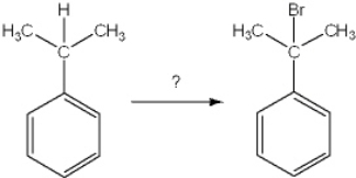 What is the best choice of reagent to achieve the following reaction?   A)  Br<sub>2</sub>, CCl<sub>4</sub> B)  HBr, H<sub>2</sub>O C)  Br<sub>2</sub>, light D)  NaBr