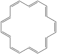 Which of the following is not true about [18]annulene?   A)  [18]annulene is planar B)  [18]annulene is aromatic C)  [18]annulene gives one peak in the <sup>1</sup>H NMR spectrum D)  [18]annulene has 18 pi bonds