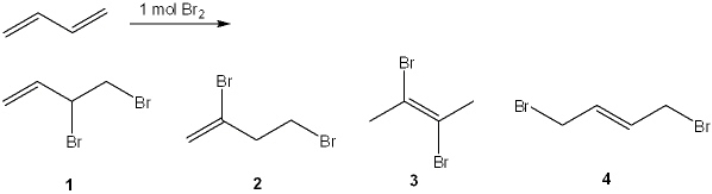 What is (are)  the major organic product(s)  formed in the following reaction?   A)  only 1 B)  only 1 and 3 C)  only 2 and 4 D)  only 1 and 4