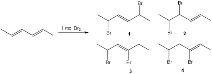 What is (are)  the major organic product(s)  formed in the following reaction?   A)  only 1 B)  only 1 and 2 C)  only 1 and 3 D)  only 2 and 4