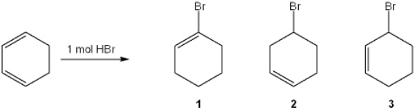 What is (are)  the major organic product(s)  formed in the following reaction?   A)  only 1 B)  only 2 C)  only 3 D)  1, 2 and 3