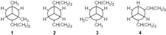 Which of the following Newman projections represents 2,4-dimethylpentane?   A)  1 B)  2 C)  3 D)  4