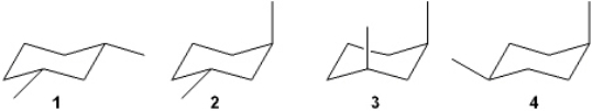 Which of the following structures represents trans-1,3-dimethylcyclohexane?   A)  1 B)  2 C)  3 D)  4