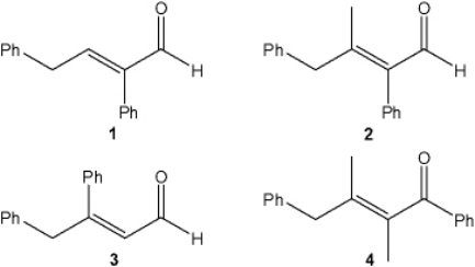 Which of the following compounds can be prepared by an aldol condensation by treating a single carbonyl compound with base?   A)  1 B)  2 C)  3 D)  4